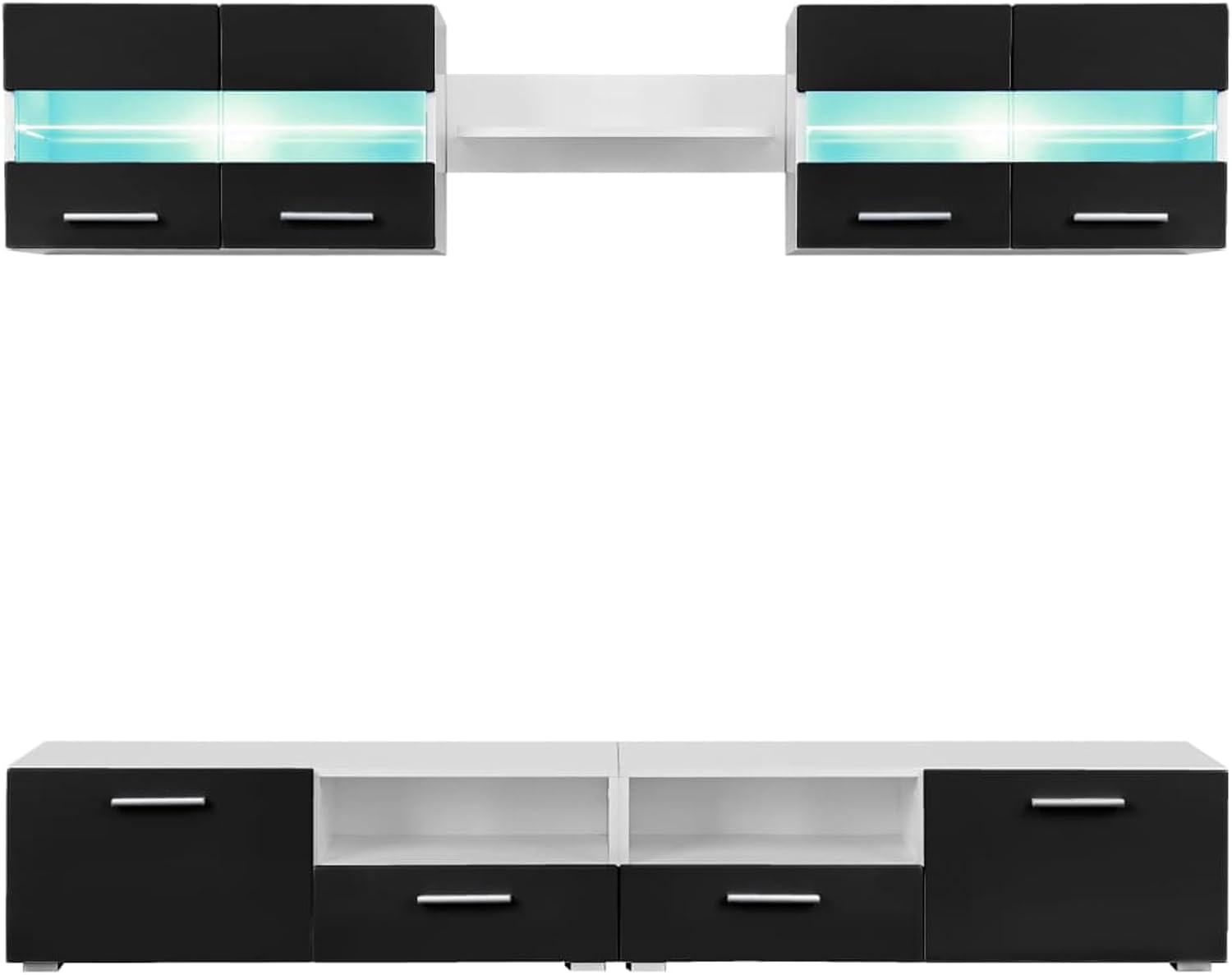 Gecheer TV-Wohnwand-Set 5-TLG. LED-Leuchten Hochglanz-Schwarz, Fernsehschrank Fernsehtisch Wohnwand Set für Wohnzimmer Home-Cinema Gamerzimmer246028