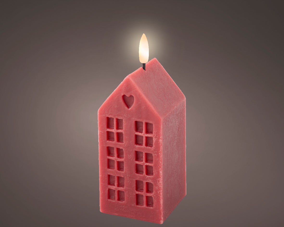 Lumineo LED stompkaars huis Talo rood 6 x 6 x 14,8 cm