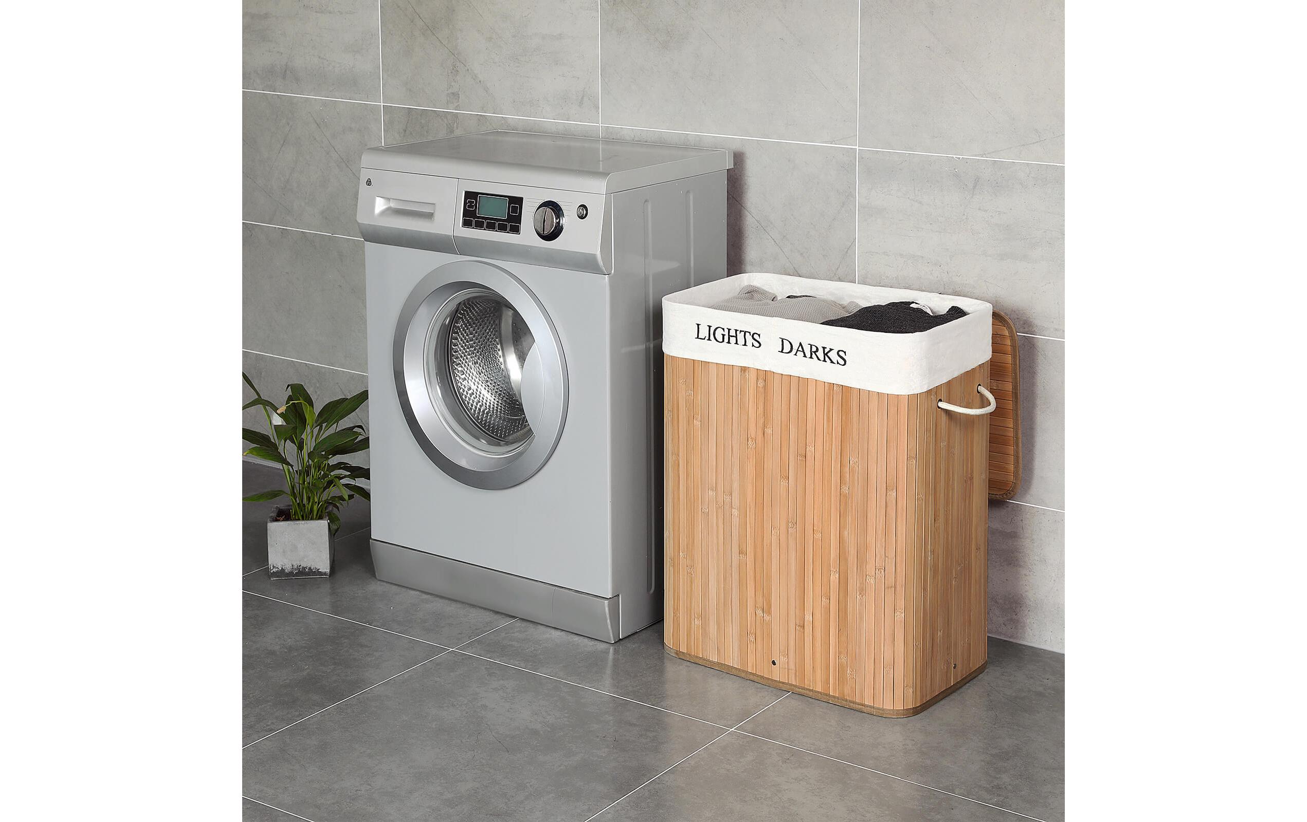 Wäschesammler Bambus 100 l, Nature/WeissWäschekorb mit zwei Fächern