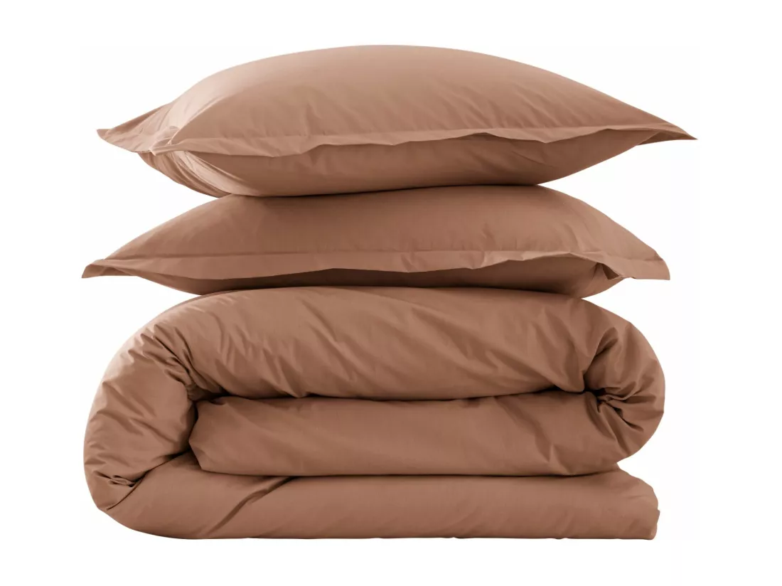 Parure de lit coton percale Marron 200x200 - SOMEO - MORPHEE