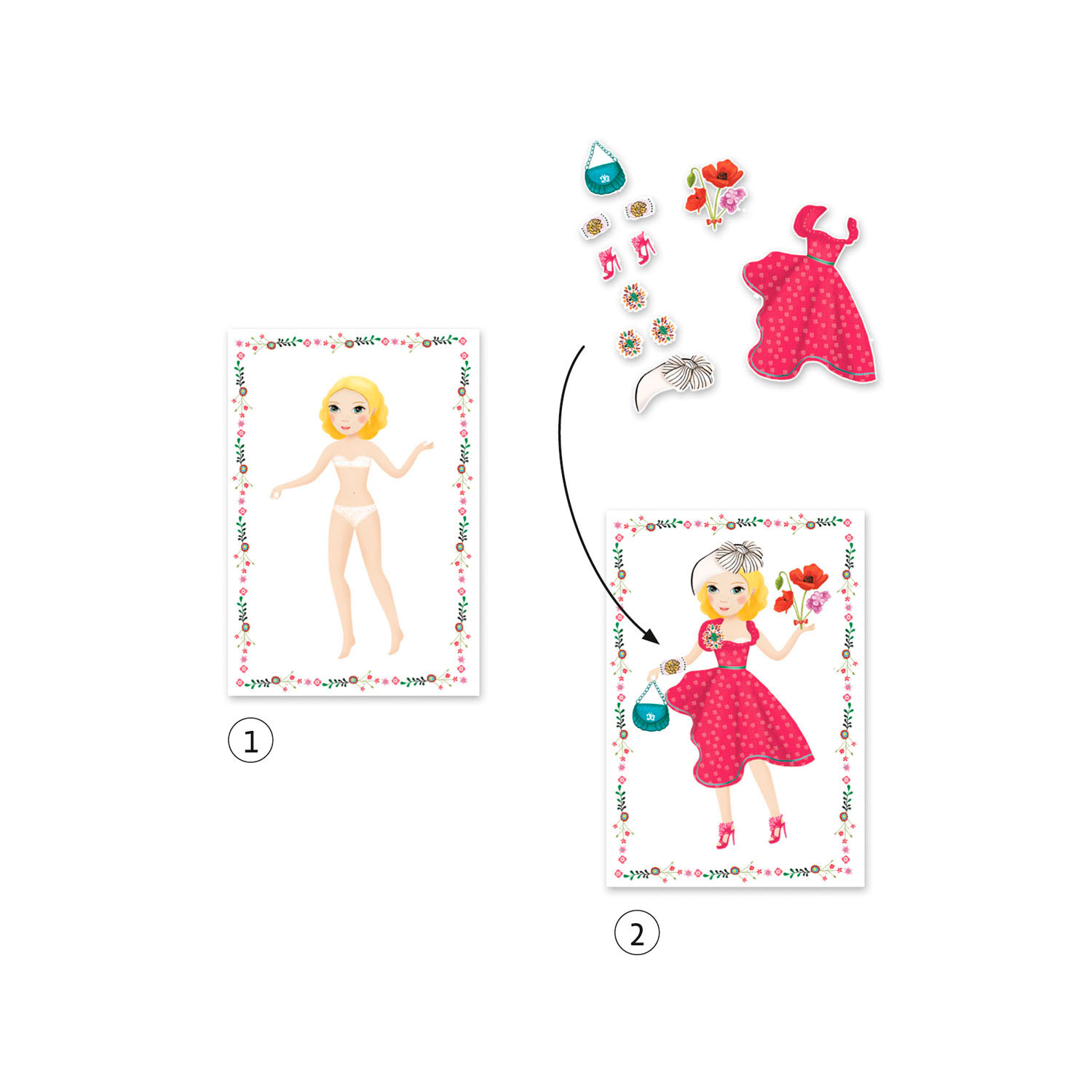 Djeco Papieren Aankleedpoppen met Stickers