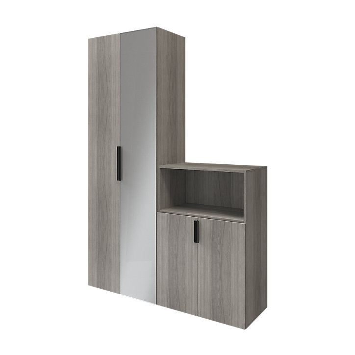 Ensemble de meubles de rangement portes battantes miroir effet chêne grisé GoodHome Atomia H. 225 x L. 150 x P. 47 cm