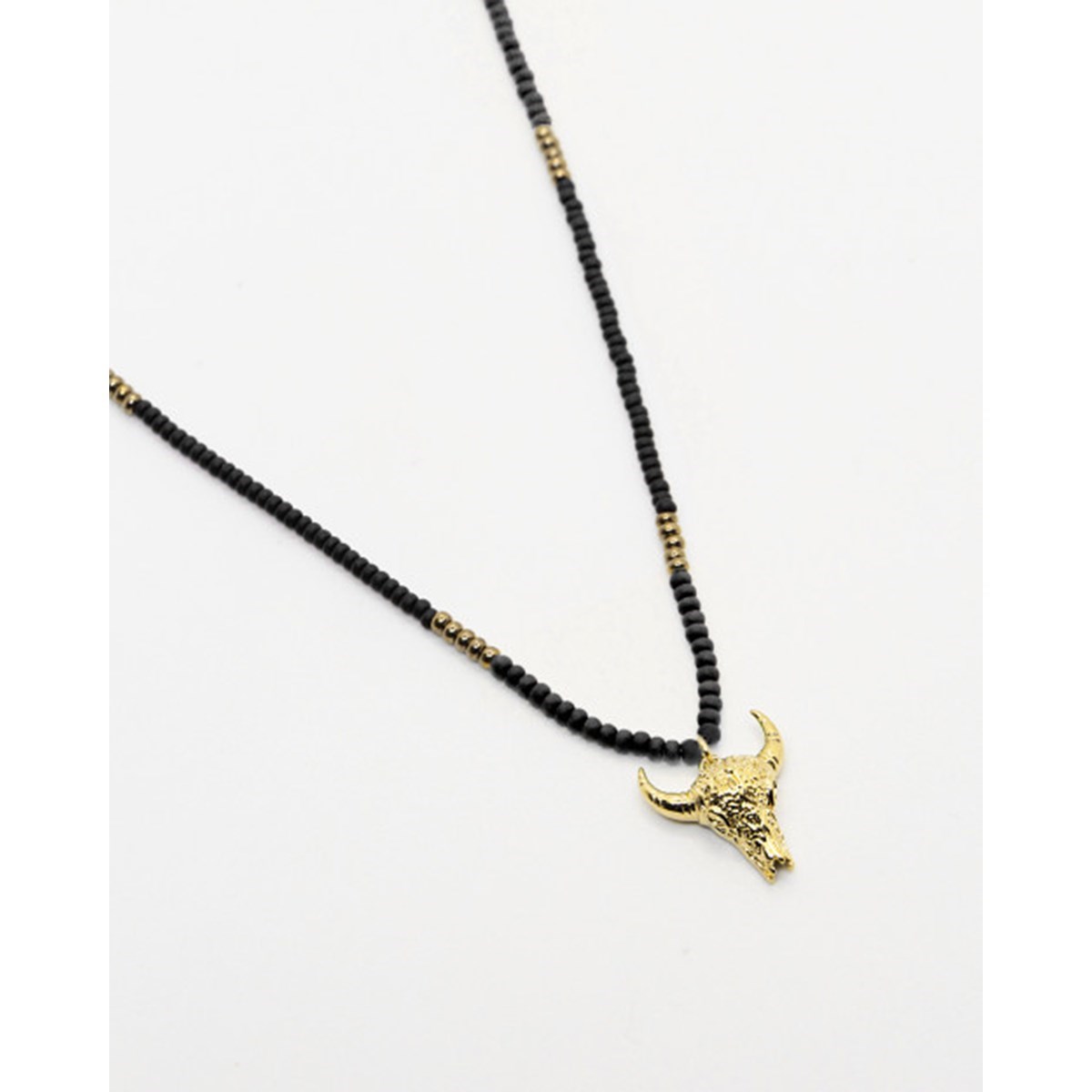 Collier perles rocaille noir taureau or fin 24k ARIZONA