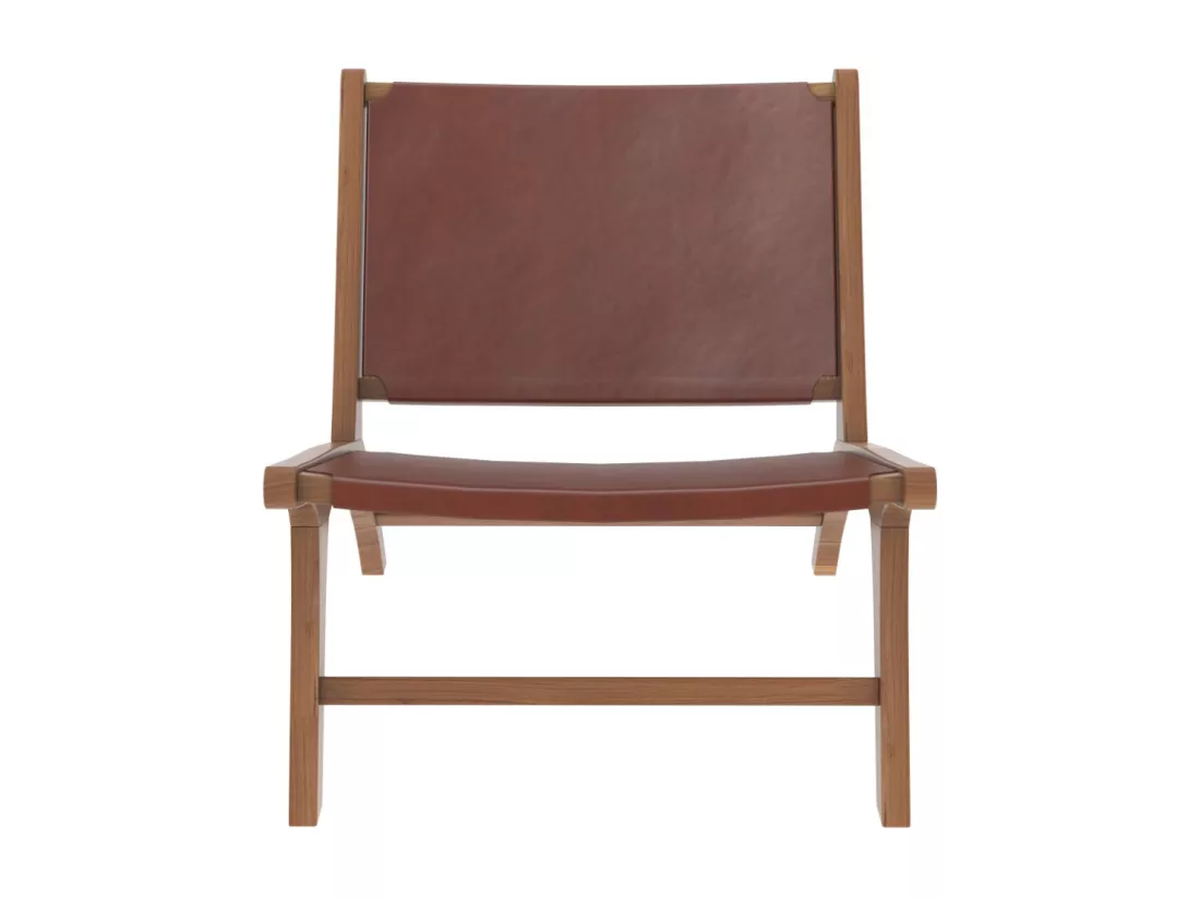 Fauteuil en teck et cuir lisse marron - Kuna