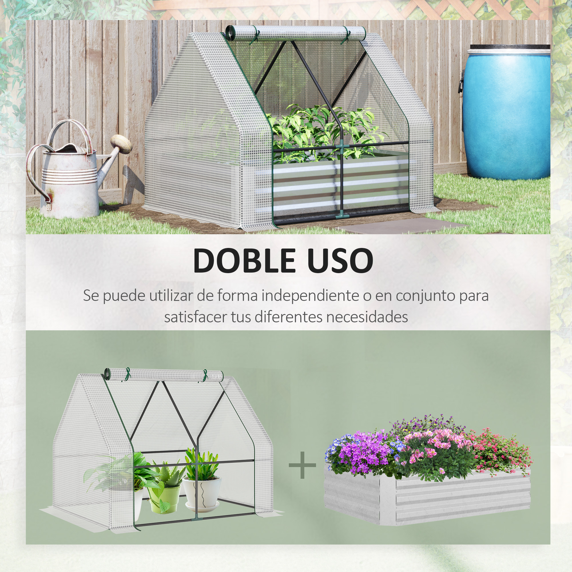Jardim urbano Outsunny com estufa, estufa externa de 127x95x92 cm, tipo galpão com canteiro interno de aço, janela de enrolar e cobertura de PE de 140 g/m² para cultivo de plantas e flores, branca.