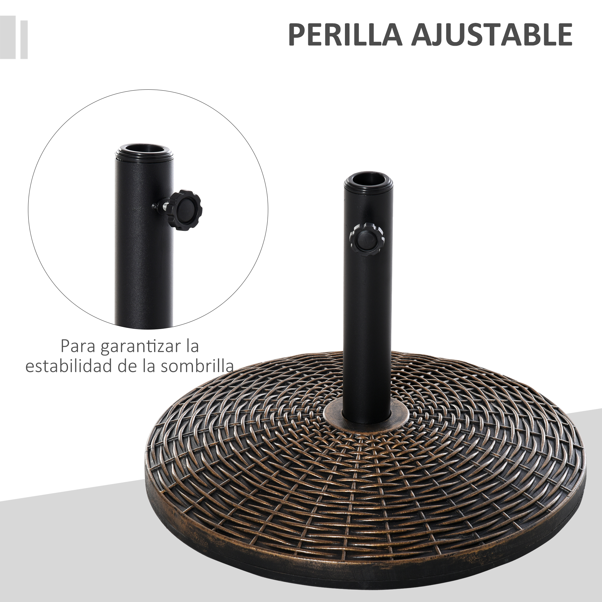 Base ajustável para guarda-sol Outsunny Φ53x40 cm, universal, em cimento, redonda, estilo retrô, em HDPE, para pátio, jardim e praia.