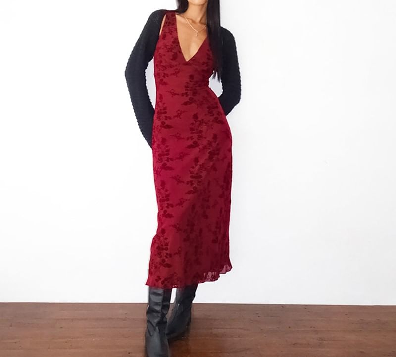 pitaluka - Mouwloze V-hals maxi-A-lijn jurk met bloemenprint en mesh