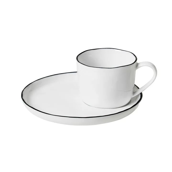 Broste Copenhagen - Salt Tasse mit Untertasse S, 10 cl, weiss / schwarz