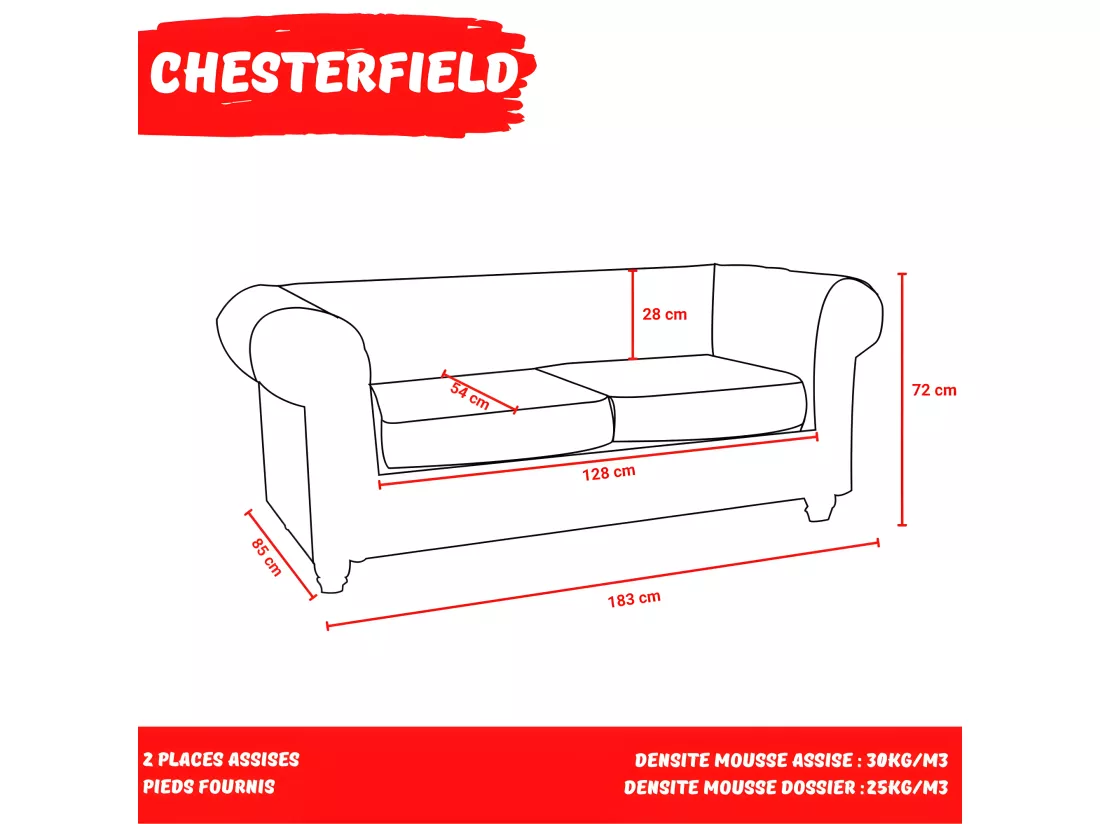 Canapé CHESTERFIELD 2 places / Noir