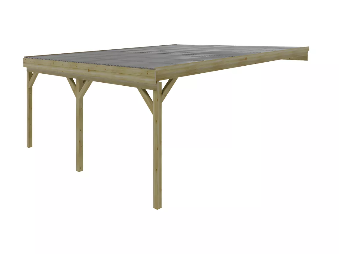 Carport pergola double adossé en bois traité - avec toit en PVC - 2 voitures - 29,3 m² - ARTEMIDA de Expertland