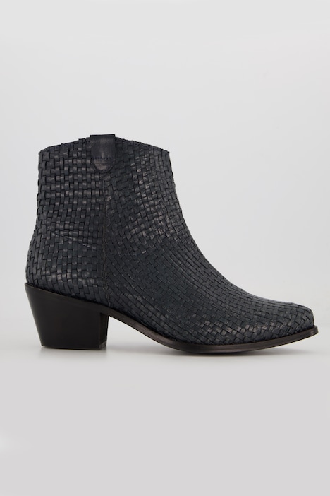 Leder-Cowboystiefeletten, Flechtoptik, Weite H