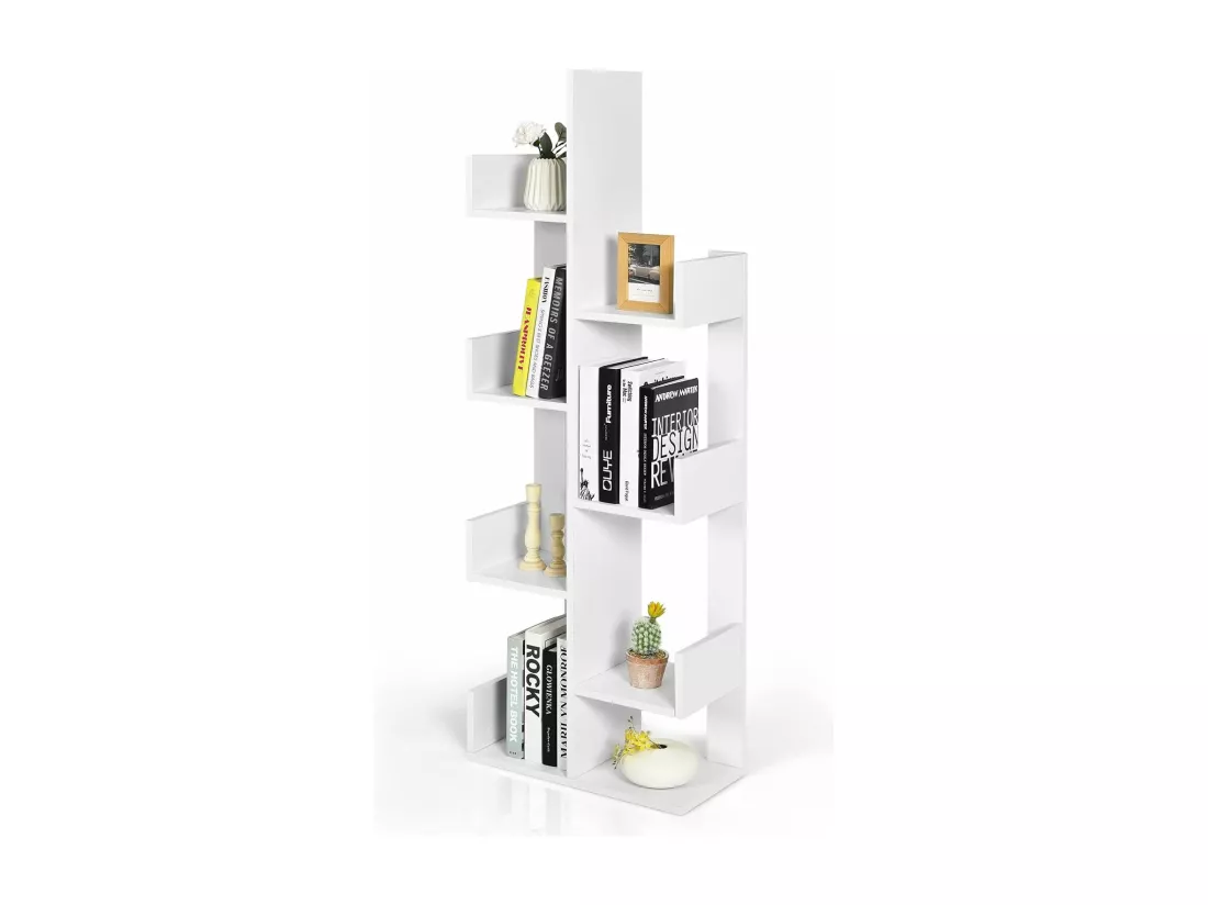 Bibliothèque, étagère de rangement à 8 niveaux en forme d'arbre, (blanc)