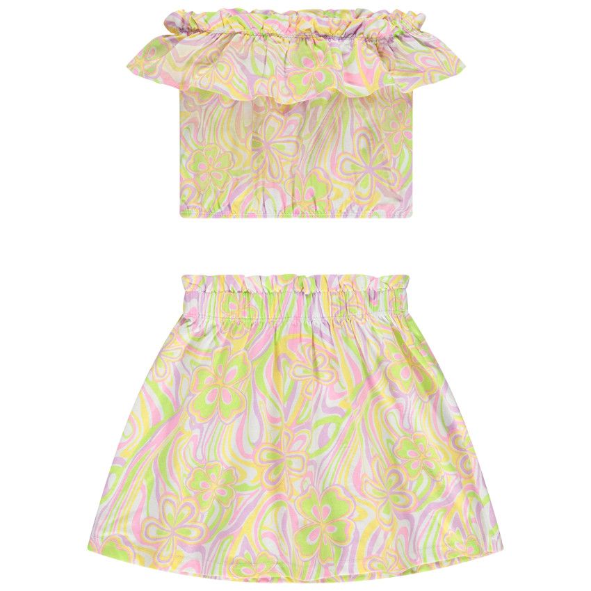Ensemble 2 pièces imprimé top + jupe pour fille - Blanc