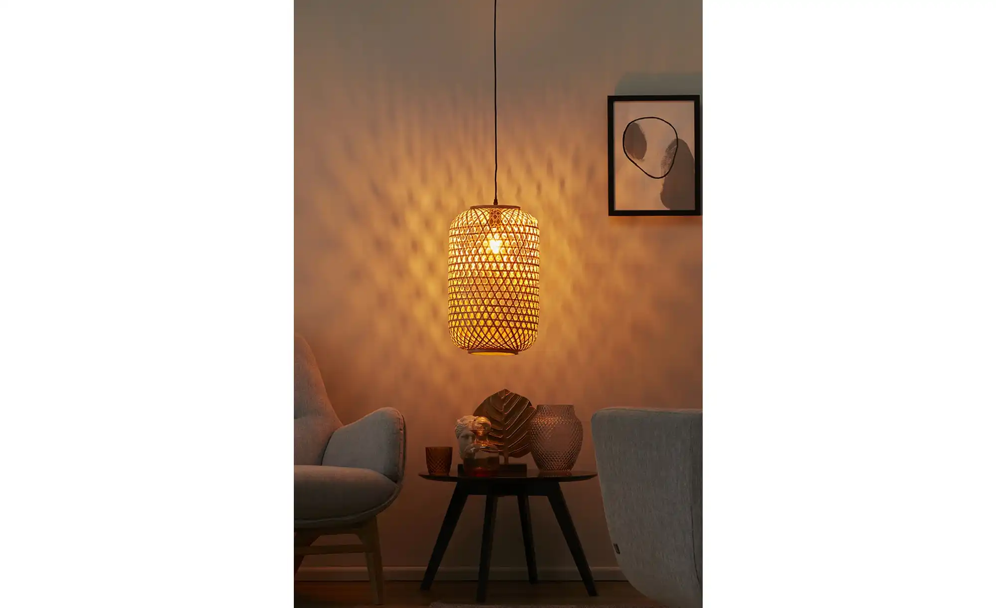 KHG Pendelleuchte, 1-flammig, Rattan-geflecht, natur ´groß`