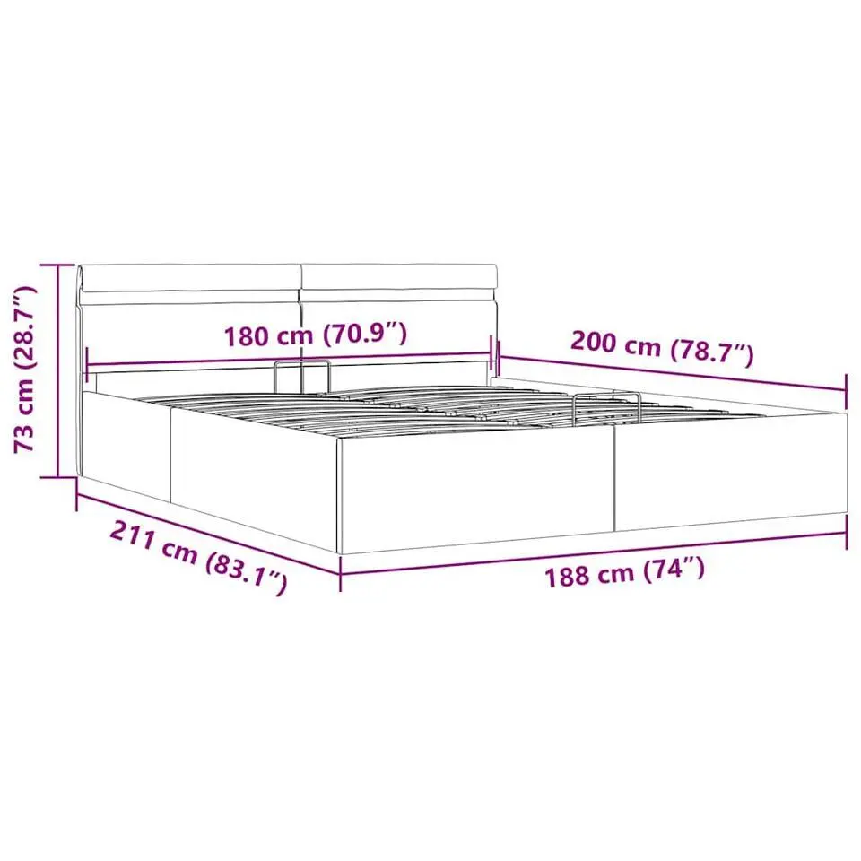 vidaXL - LED bed met opbergruimte - Hydraulisch - Wit - Kunstleer - 180x200 cm