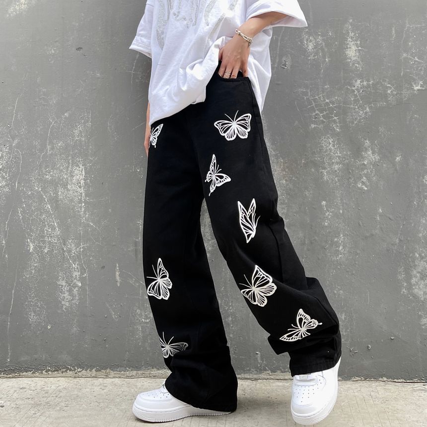 INStudio - Wijde jeans met vlinderprint
