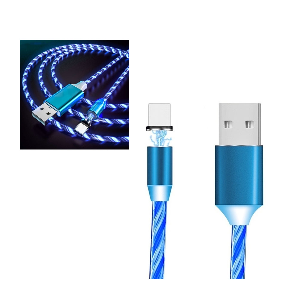 (1m / 2.4A) Magnetisches Lightning Ladekabel LED Leuchtendes Datenkabel - Blau