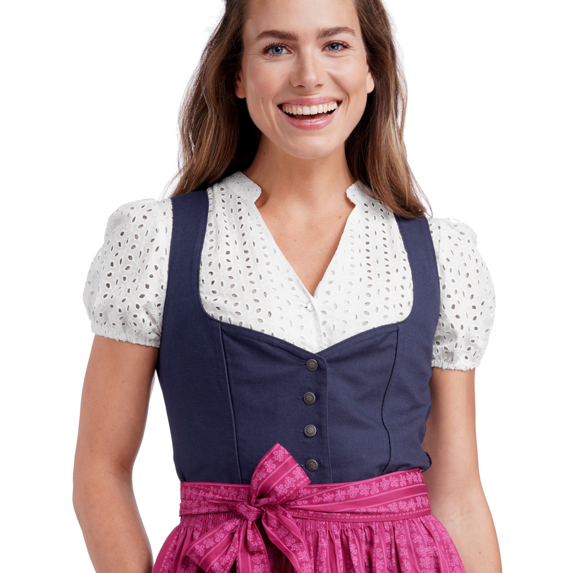 Gina Benotti Damen Dirndl mit floralem Muster dunkelblau / pink