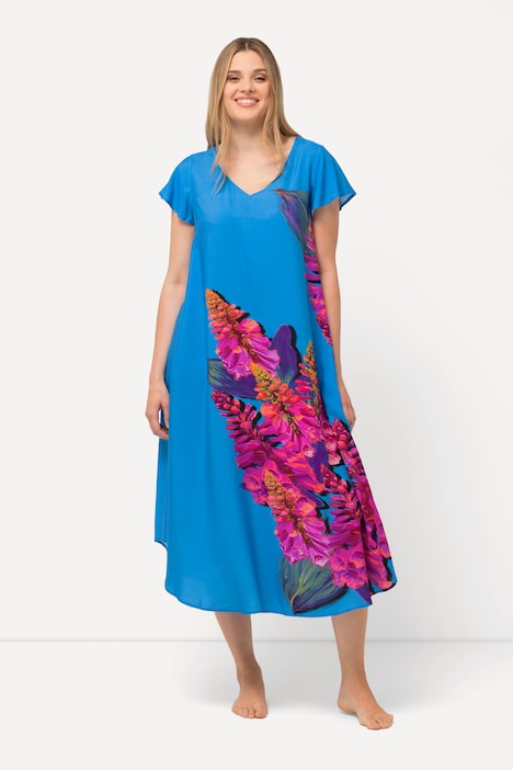 Midikleid, Lupinen, A-Linie, V-Ausschnitt, Cup-Ärmel