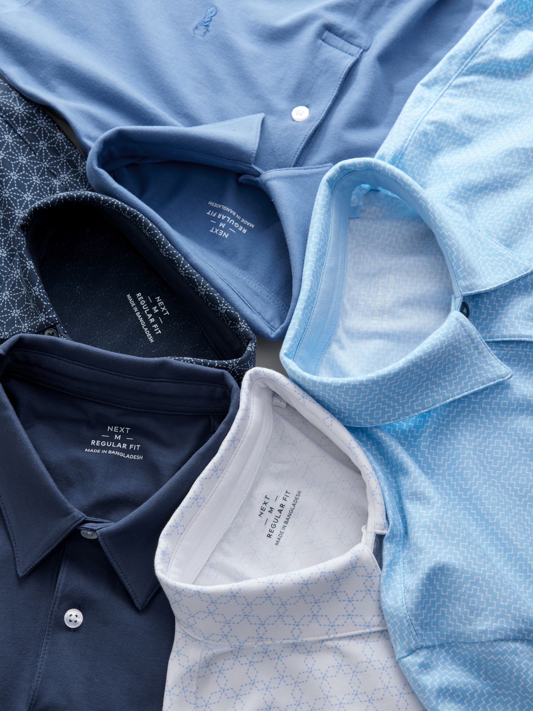 Blauw geo/blauw vlak - Normale Pasvorm - Set van 5 jersey poloshirts met korte mouwen