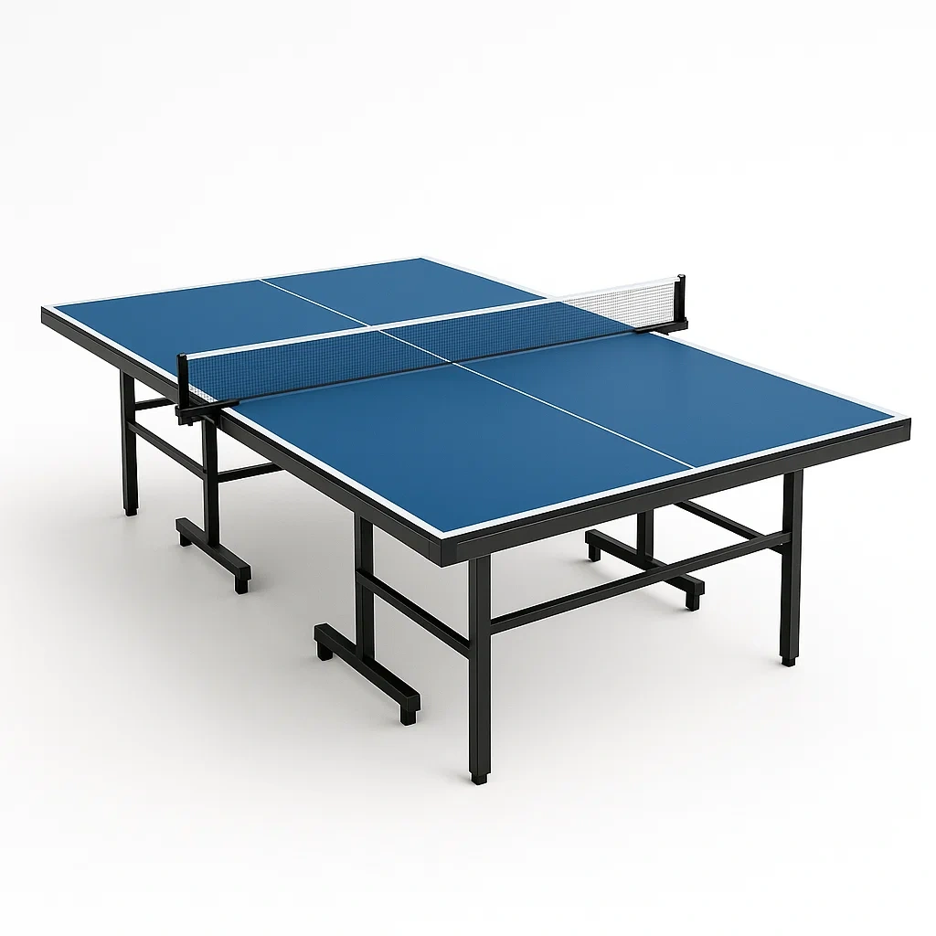 Table de ping-pong en bois et métal bleu 274 x 152,5 x 76 cm