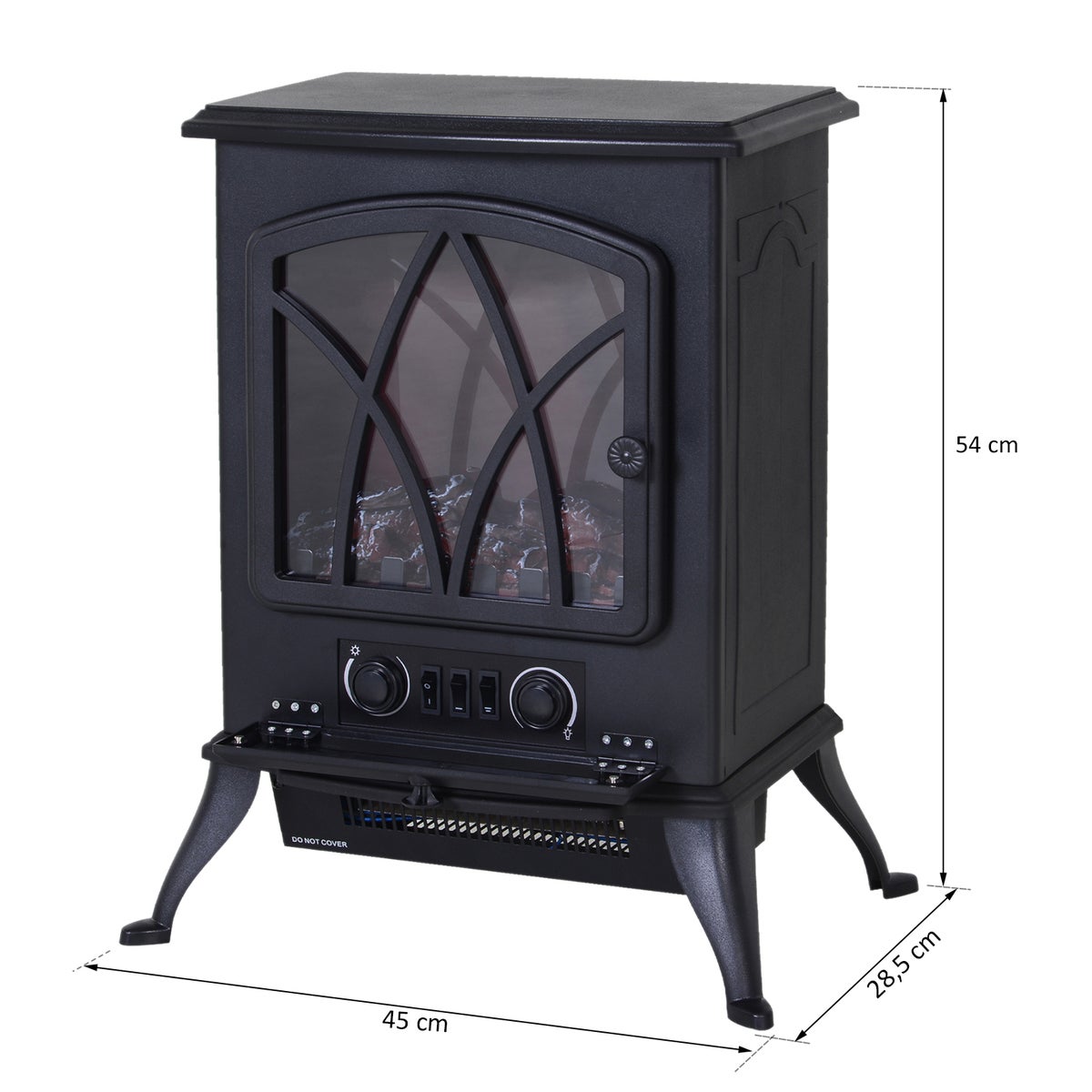 HOMCOM elektrische haard (model 6), L45 x B28,5 x H54 cm, kunststof en veiligheidsglas, zwart