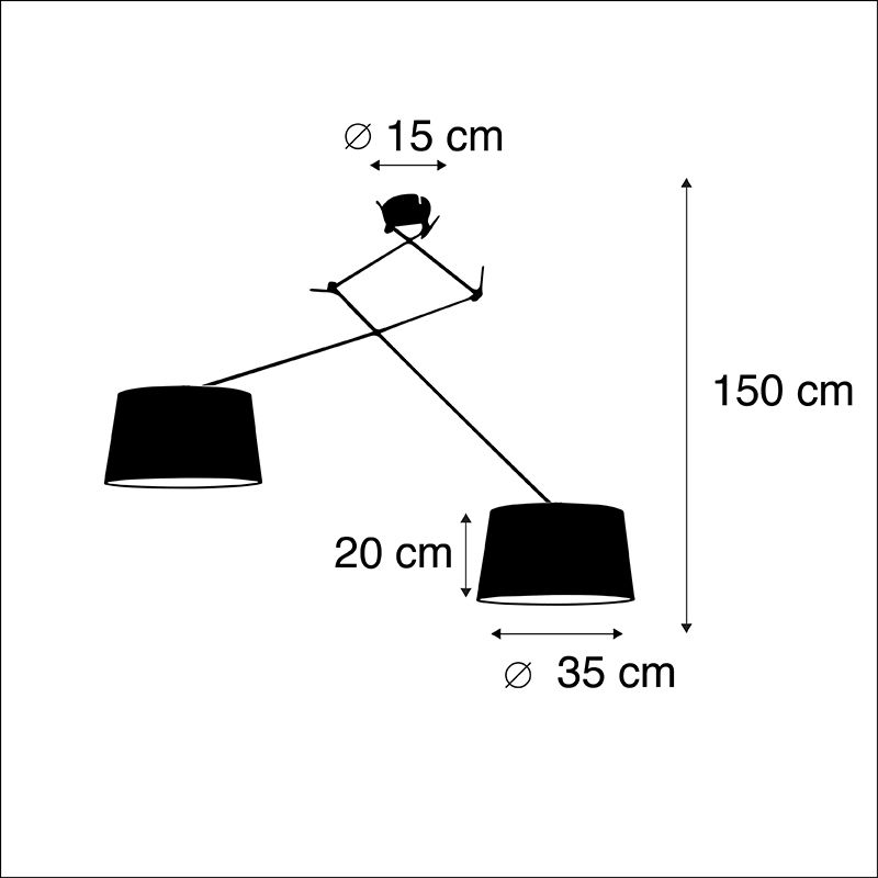 Hanglamp staal met linnen kappen taupe 35 cm 2-lichts  - Blitz