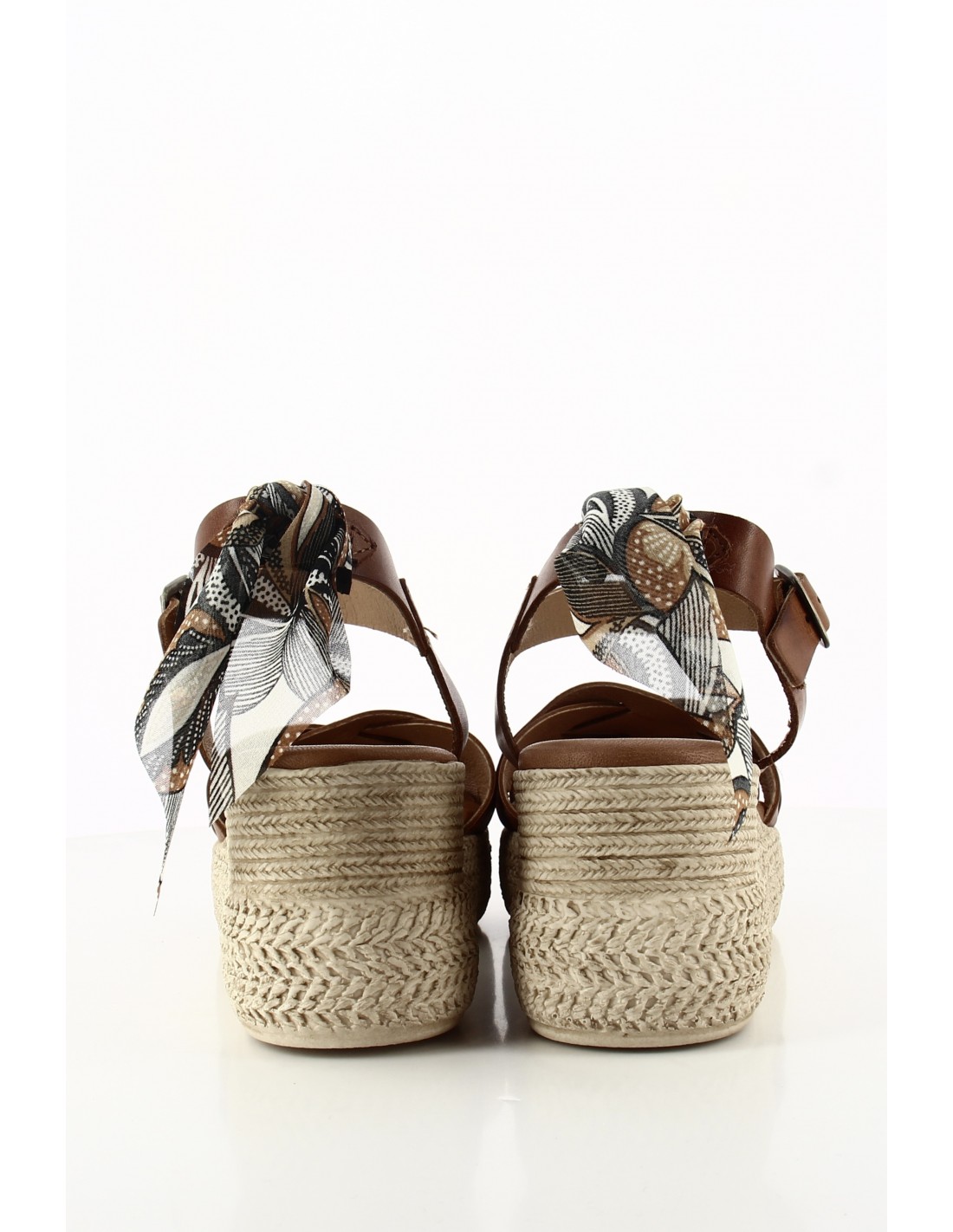 goodstep Sandales Compensées Chantal Cuir Marron et Foulard