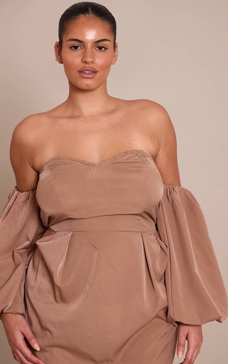 Champignon Robe Midi Grande Taille À Bandeau Et Manches Bouffantes