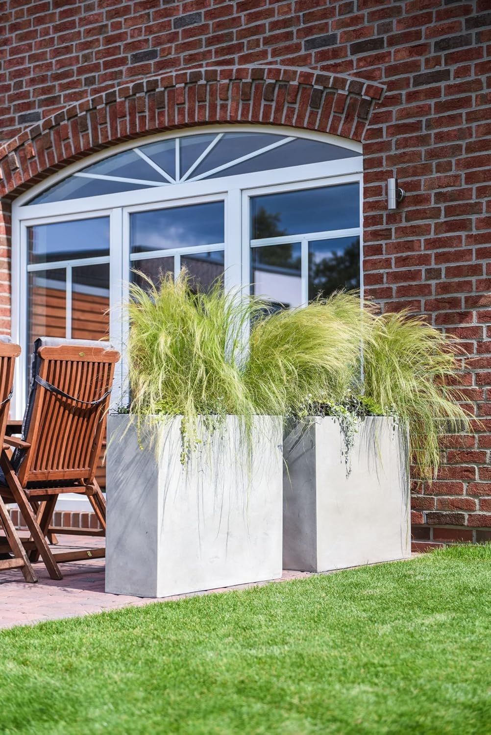 VIVANNO Pflanzkübel Raumteiler Sichtschutz Fiberglas ELEMENTO Beton-Design Grau - 88x30x75