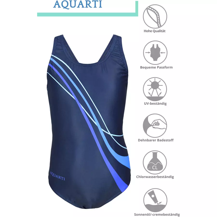 Aquarti Mädchen Badeanzug Chlorresistent Muscleback Wassersport blaulila
