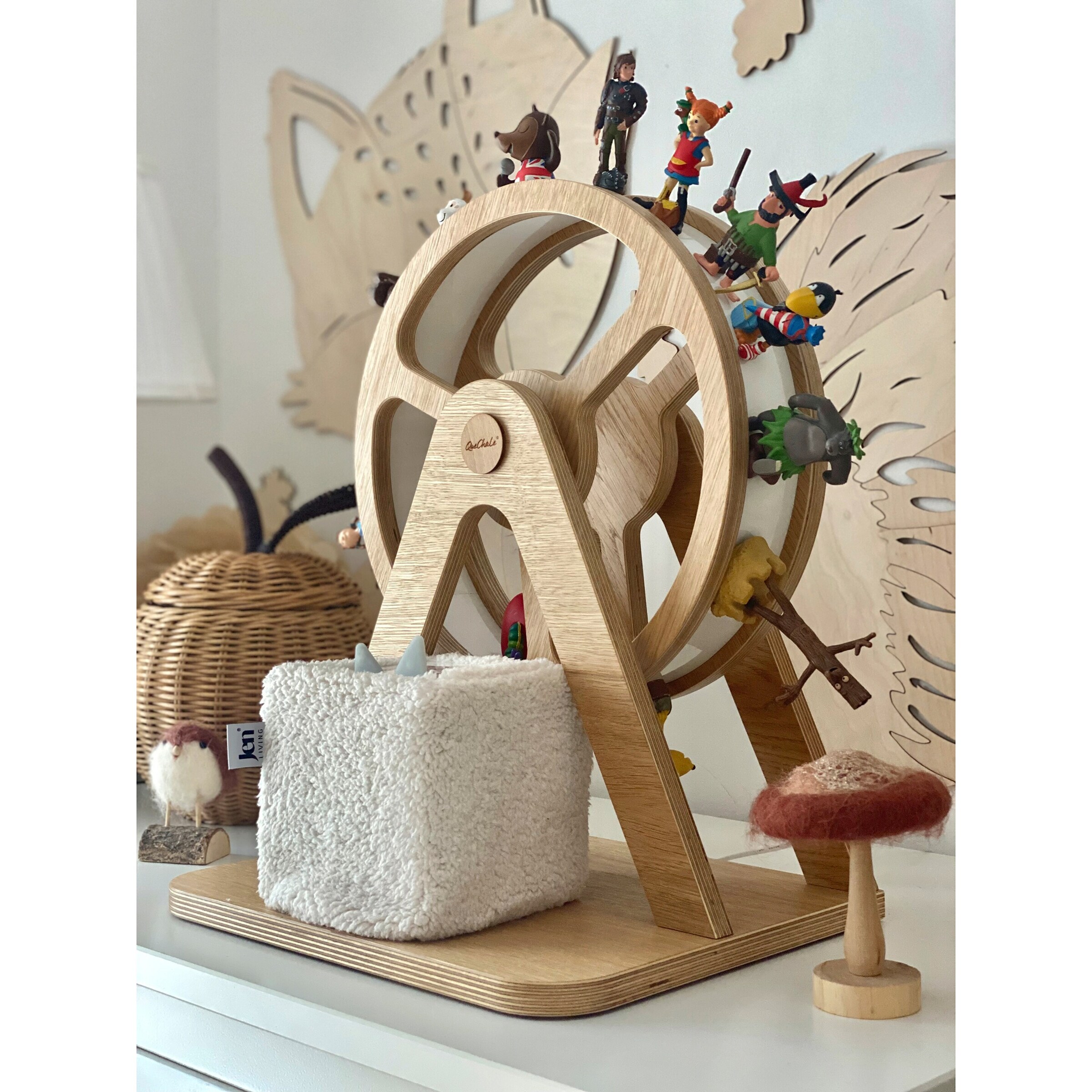 QueChaLe Regal Glück-Auf-Rad passend für Tonies für 70 Tonies & Toniebox Woodlove