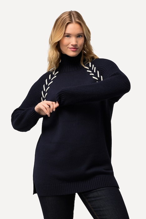 Pullover, Schmuckbänder, Stehkragen, Langarm
