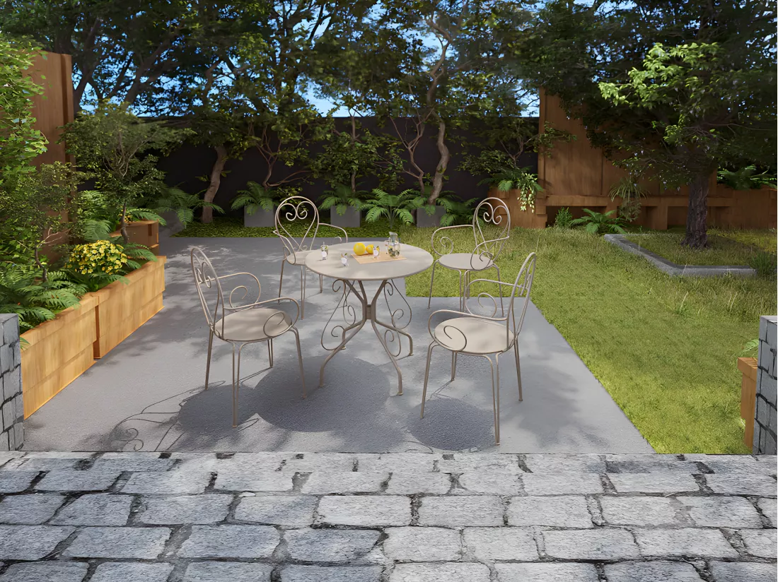Table de jardin D.80 cm en métal façon fer forgé - Beige - GUERMANTES de MYLIA