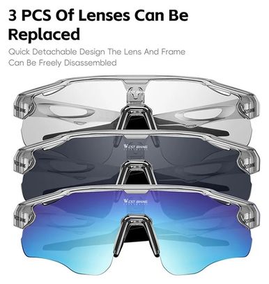 Lunettes de vélo polarisées photochromiques pour cyclisme - blanc