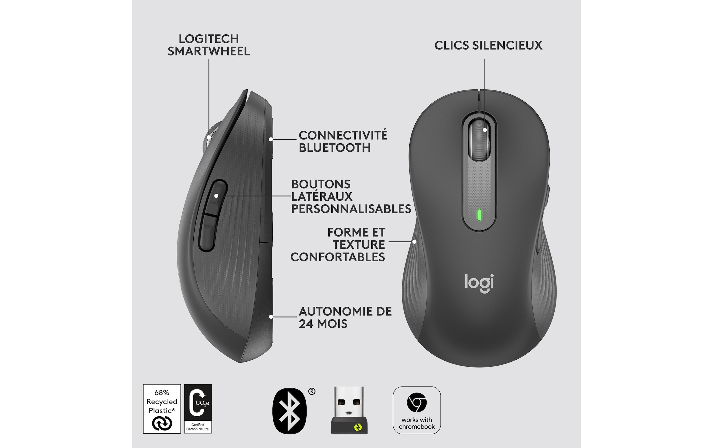 Logitech Maus »Signature M650 L left Graphite« kabellos