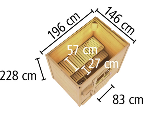 Karibu Opal 1 saunacabine zonder kachel, met houten deur en geïsoleerd glas, terragrijs/wit