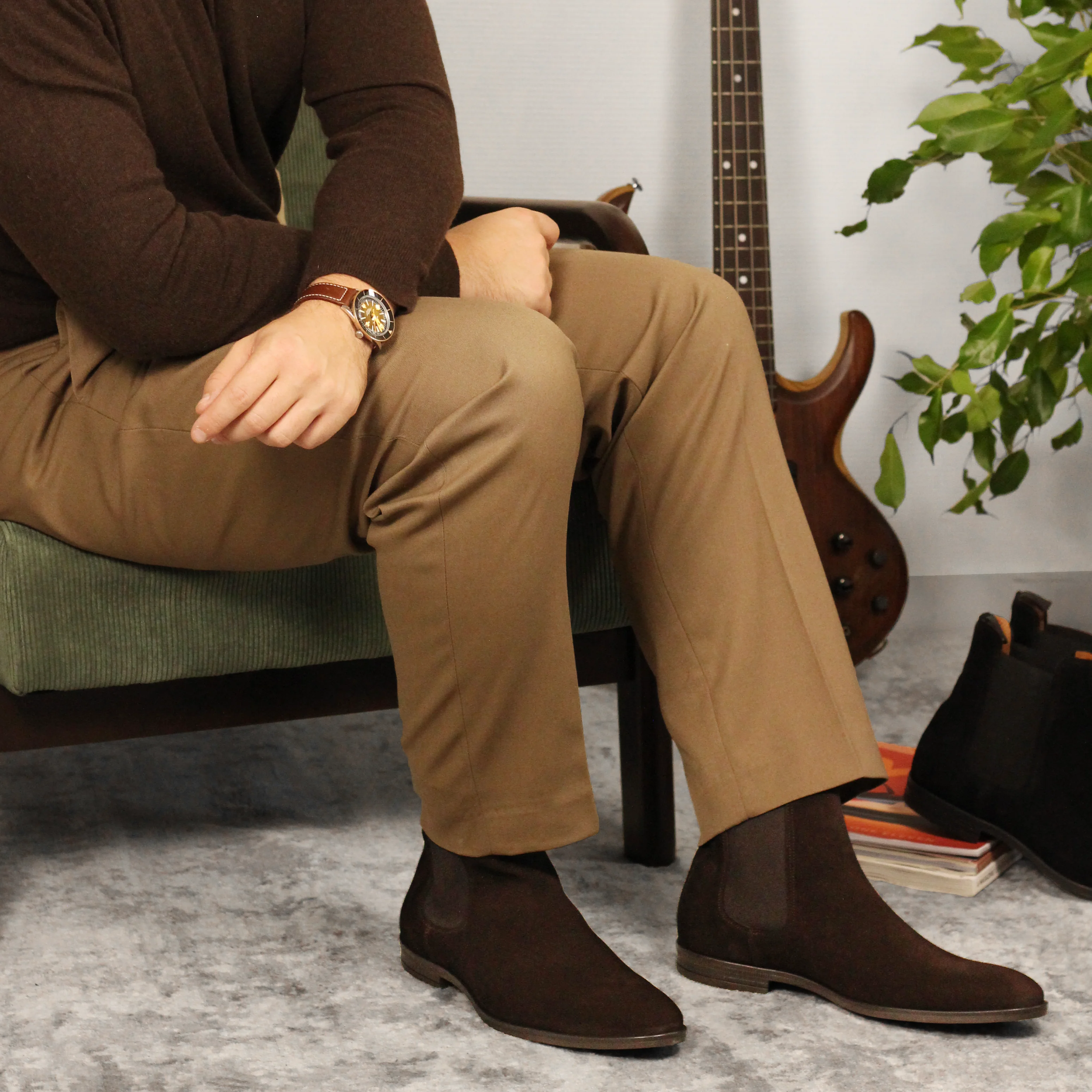 Berry-Chelsea boots en velours marron
