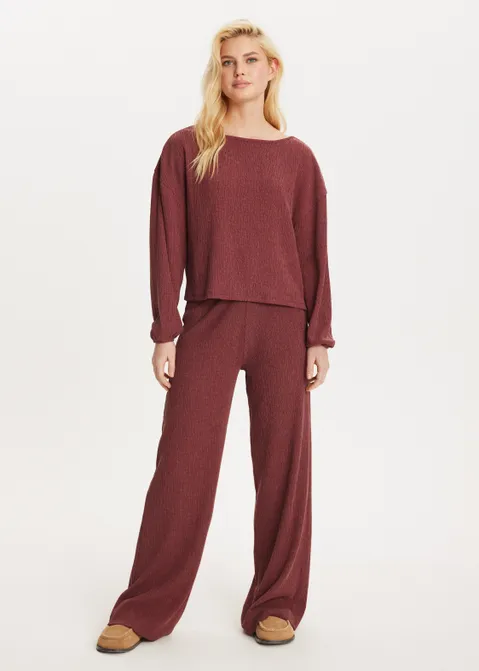 Wijde broek met structuur rood (BRIQUE)
