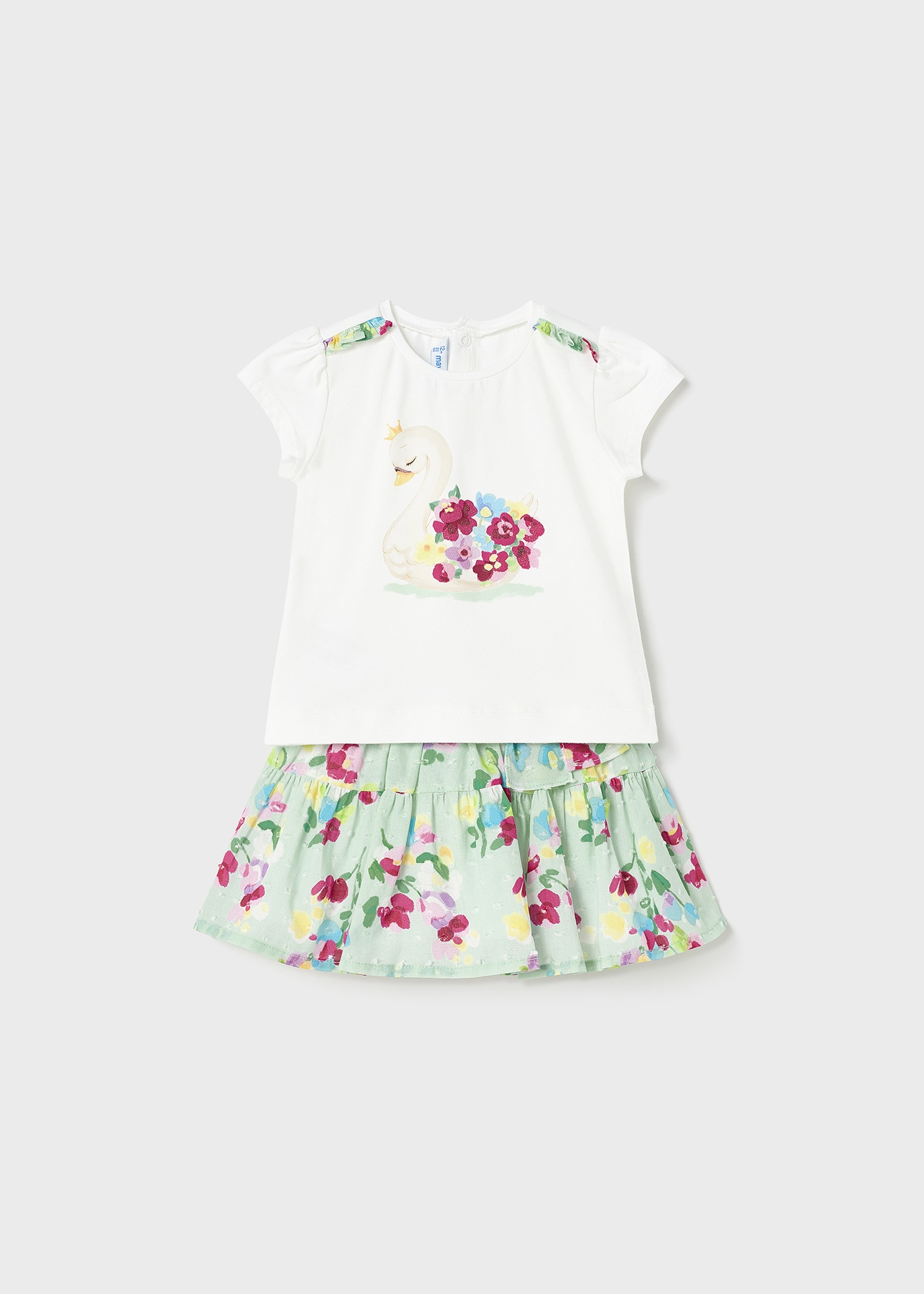 Conjunto de duas peças com saia de algodão estampada para bebê