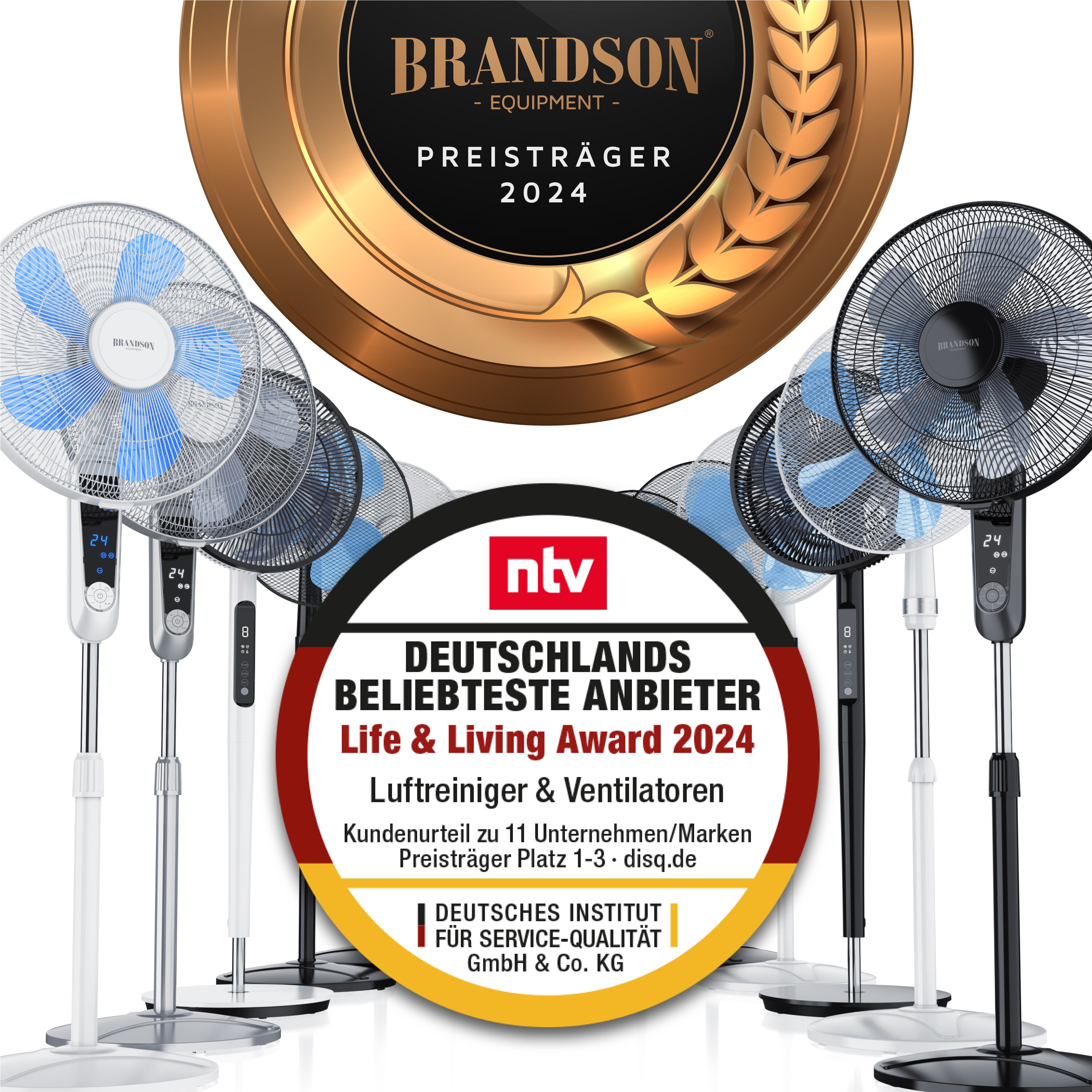 Brandson Standventilator 42 cm, Standlüfter, Ventilator höhenverstellbarer Standfuß, Neigungswinkel verstellbar, 50W, 3 Geschwindigkeitsstufen