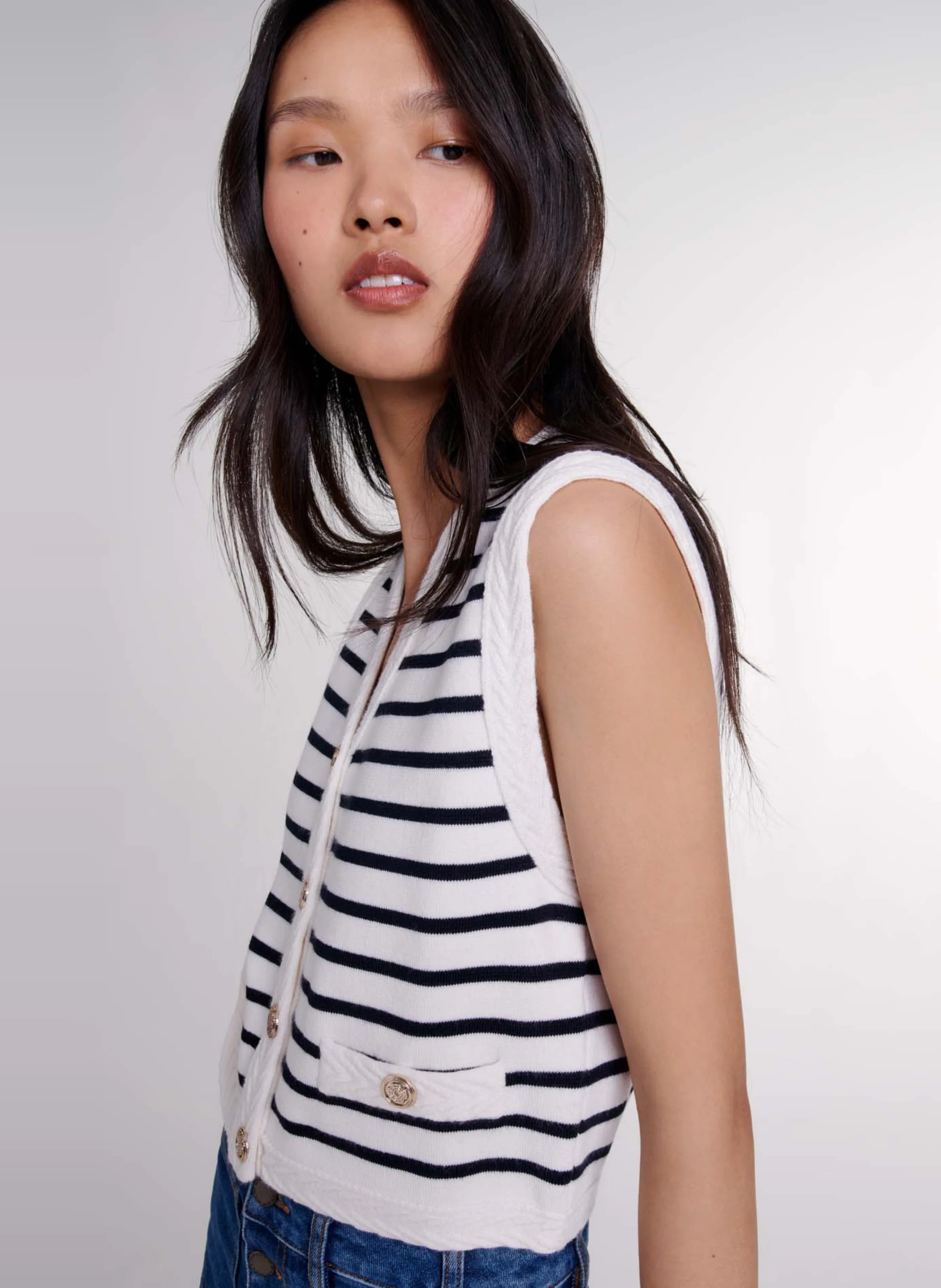 Cardigan droit à col V | Bleu