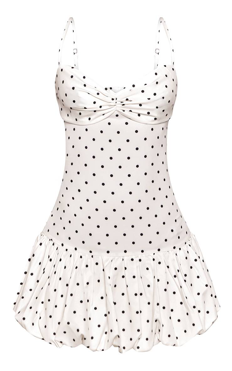Blanc Robe Mini À Pois Avec Bretelles Et Ourlet Bouffant Petite