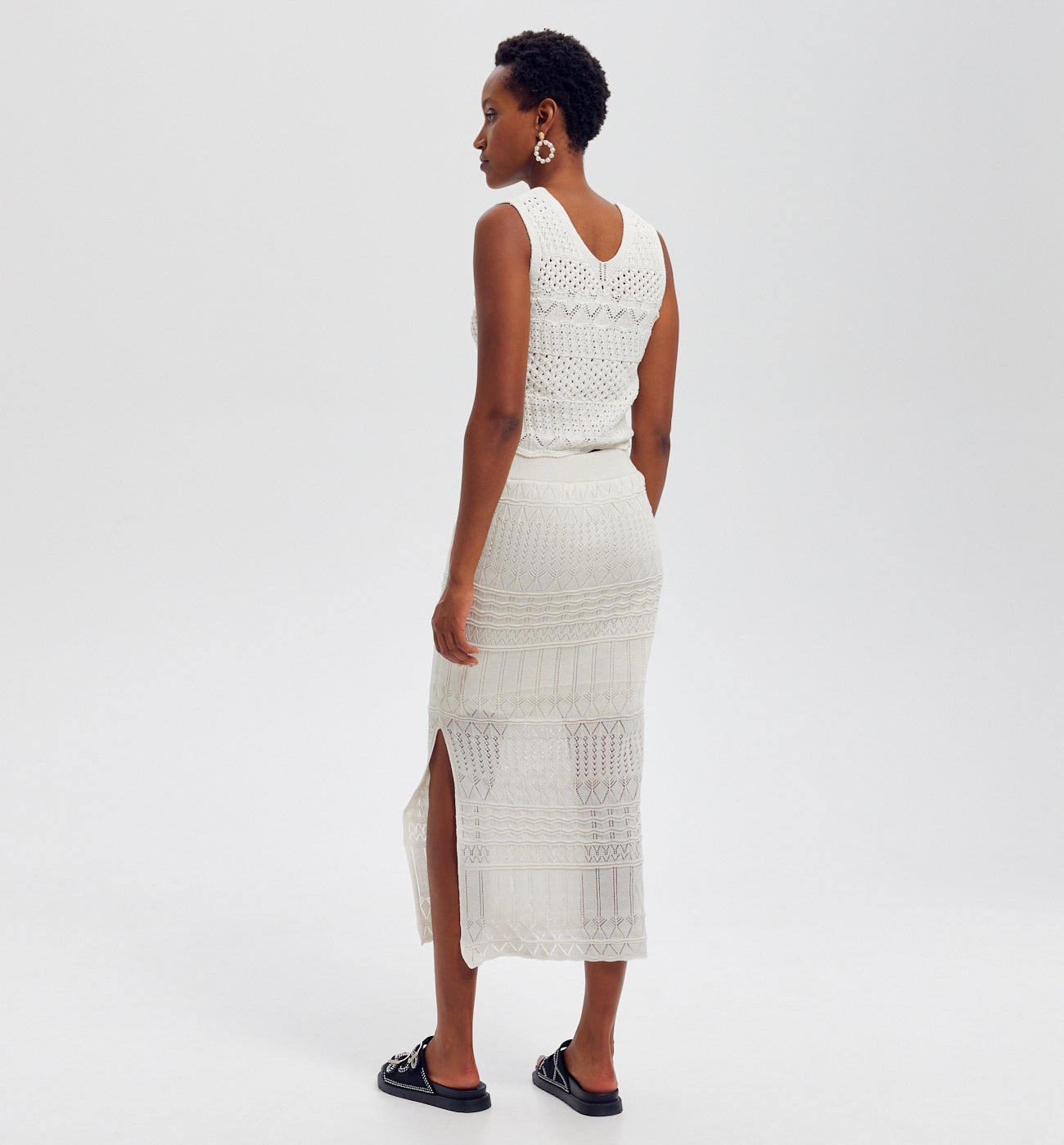 Jupe en maille dentelle Femme - Ecru