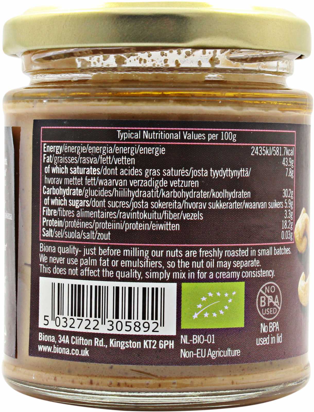 Manteiga de Caju Orgânica Biona Organic 170g