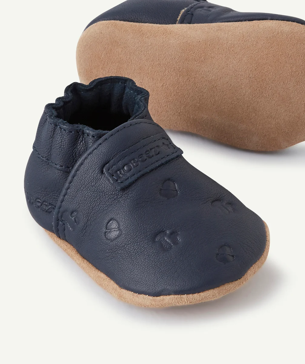 ROBEEZCHAUSSONS EN CUIR BLEU MARINE AVEC CHAMPIGNONS BÉBÉ