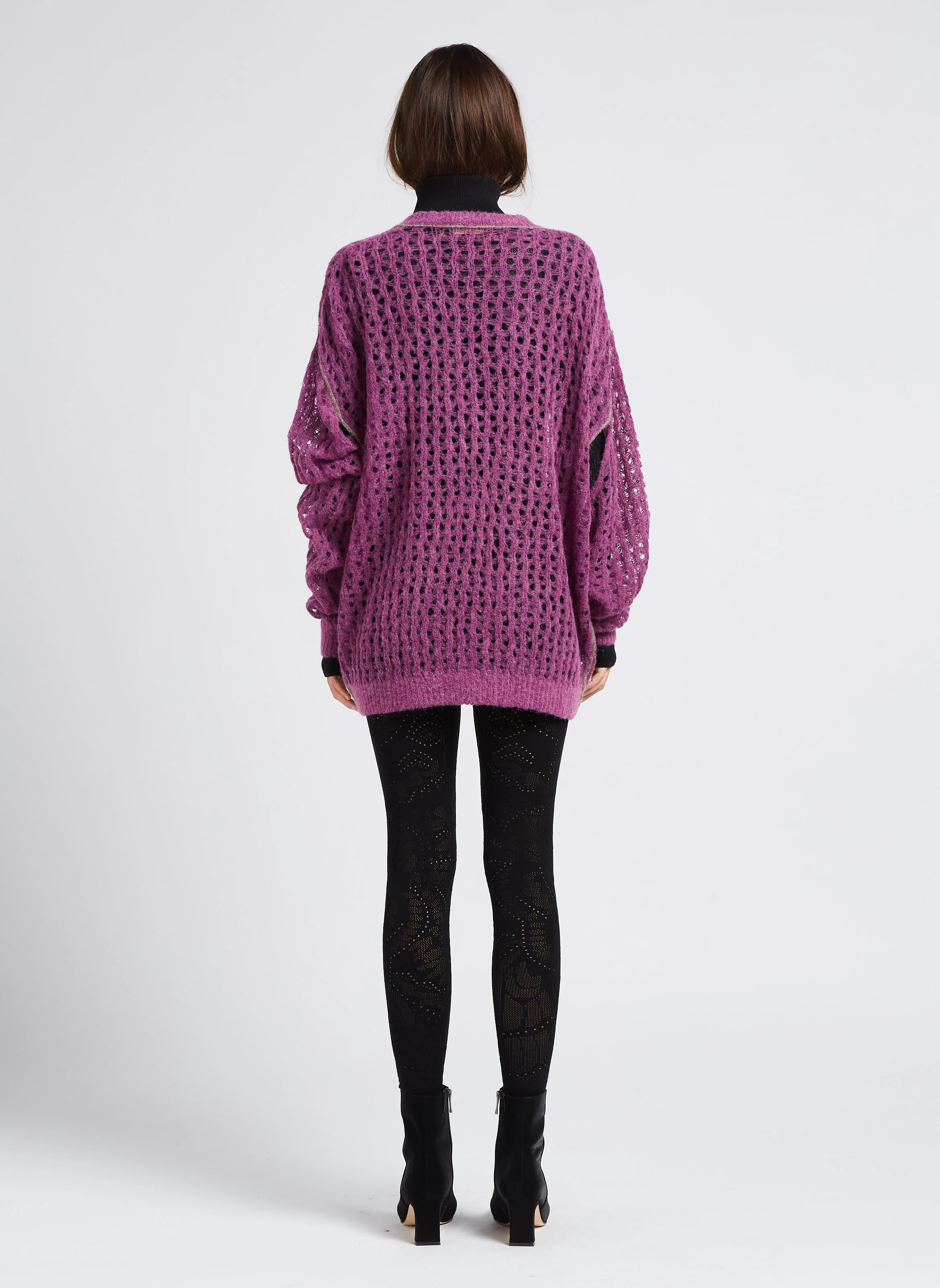 TAKEKO - Pull col V en maille filet | Rose