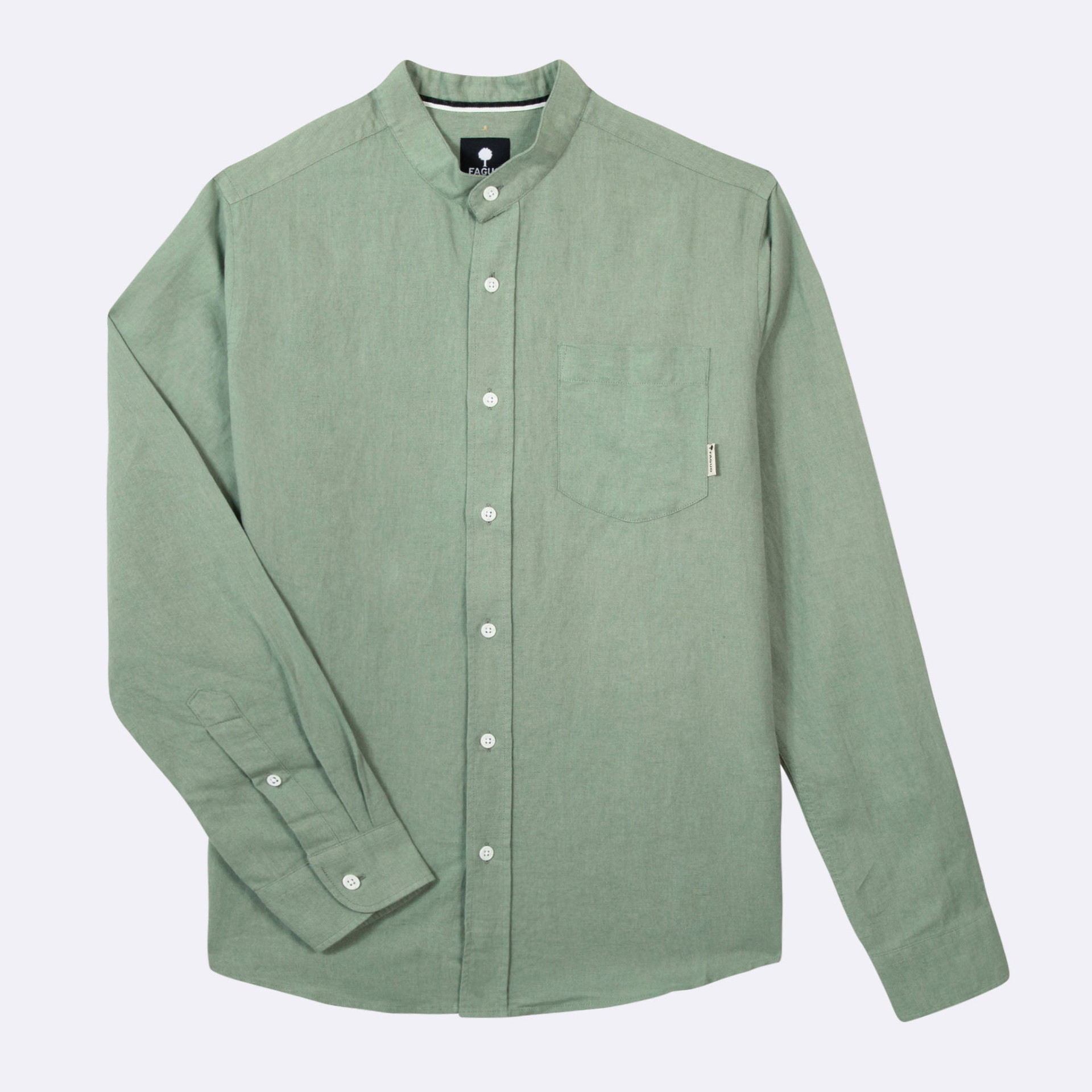 Chemise col mao vert clair Lin et coton - modèle Chiavari