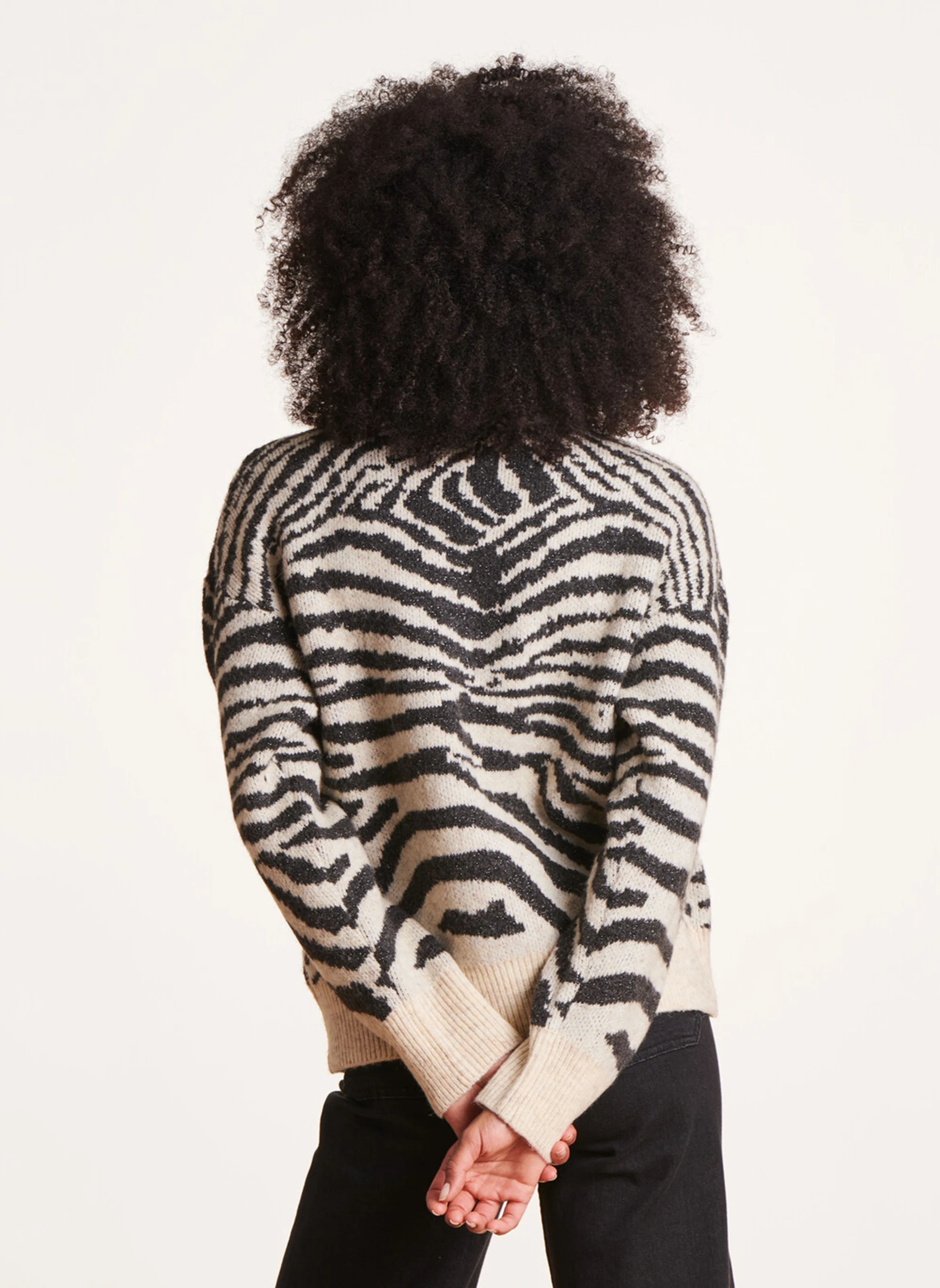 Pull col montant zèbre | Noir