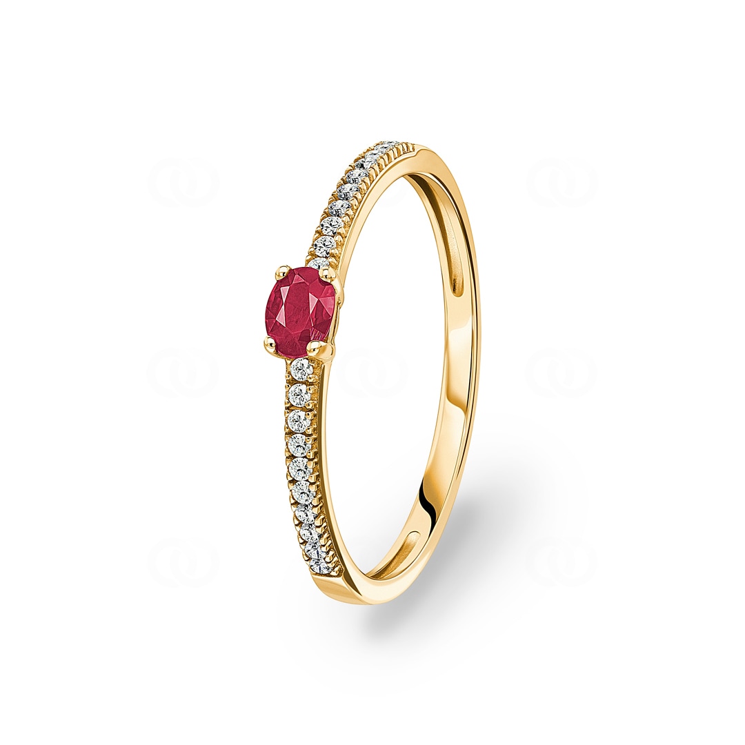 Damenring 750/18 K Gelbgold mit Rubin oval und Zirkonia